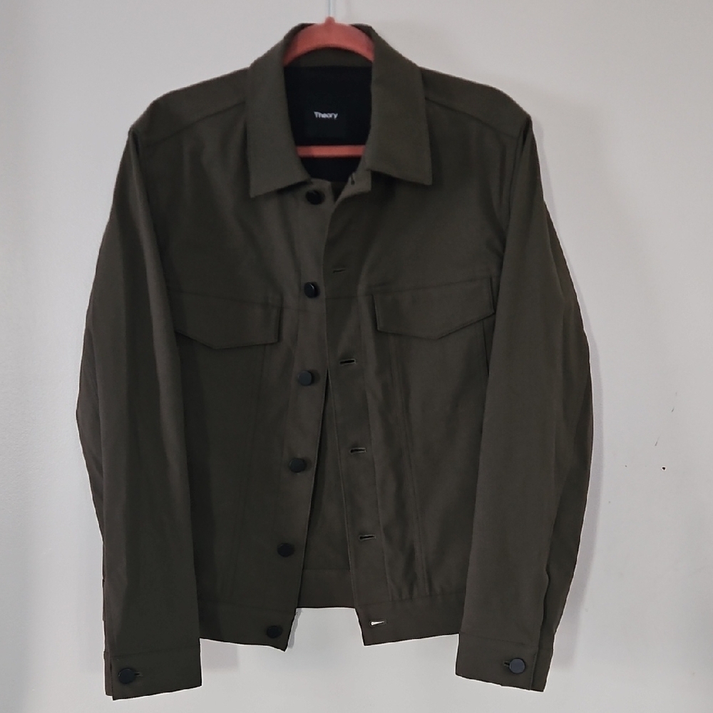 Theory Dark Olive Green River Trucker Jacket